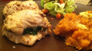 Served with Mashed Sweet Potato and a garden Salad
